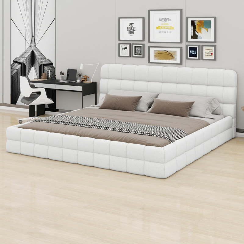 Lit plateforme tapissier Elegant, Blanc