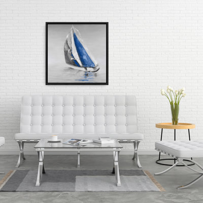 Gray and Blue Boat Sailing | Coastal Marine Canvas Decor