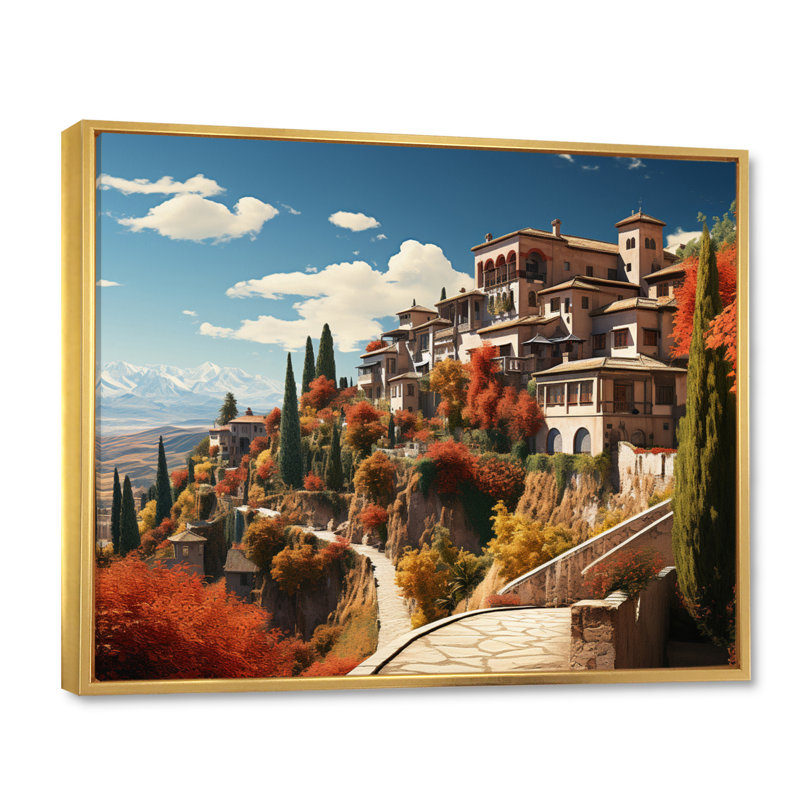 «Espagne Granadas Albaicn Districtin I», reproduction sur toile, H 30 po x l 40 po x P 1,5 po, Cadre flottant doré