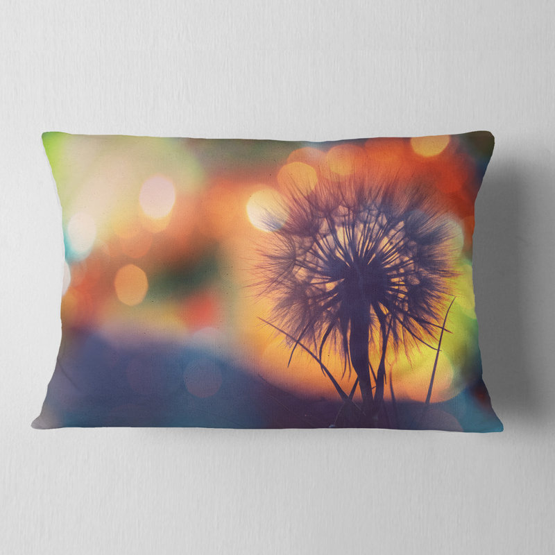 Fleur de pissenlit sur fond orange - Coussin décoratif à imprimé floral