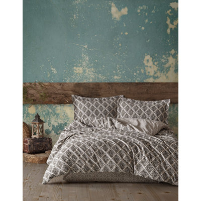 Premium 100% Cotton Ranforce Single Quilt Cover Set, Beige & Blue, Duvet Cover 55.1 x 78.7 inches & Pillowcase 23.6 x 23.6 inches | 145 Thread Count, Machine Washable, Button & Envelope Closure | Soft & Stylish Bedding