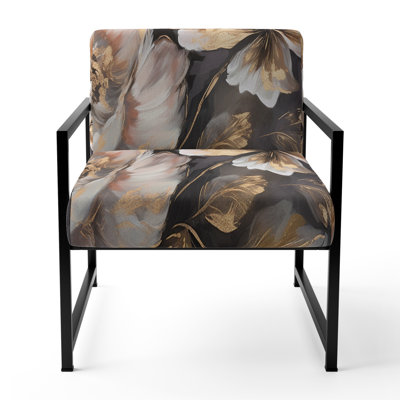 White Grey Peony Blooms In Motion IV - Upholstered Traditional Arm Chair, Peony Floral Accent Chair