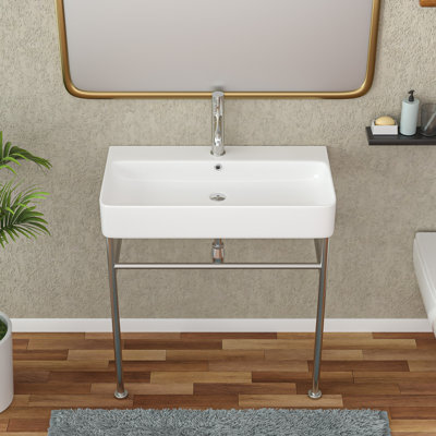 Lordear 16.3'' Ceramic Rectangular Bathroom Sink with Overflow