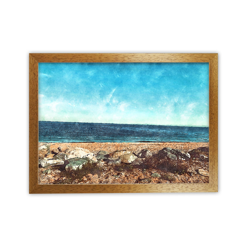 A Day At The Beach 2 - Print, Brown Framed, 64cm H x 88cm W x 3cm D