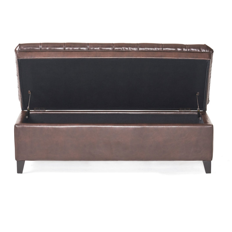50" Long Faux Leather Upholstered Storage - Hand- Bench With Cover Finish, Brown