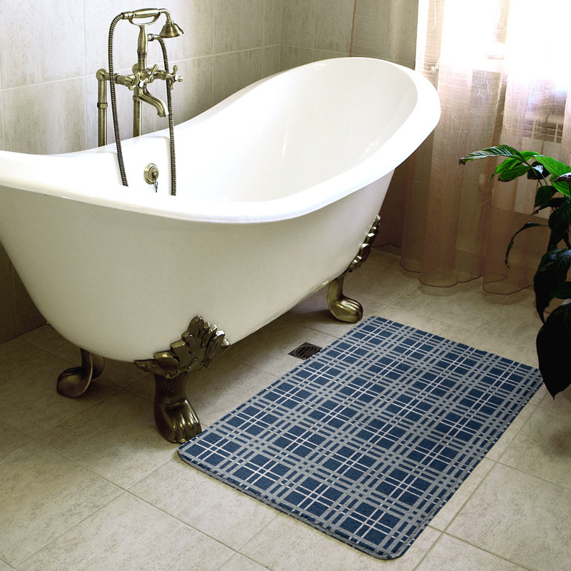 Memory Foam Non-Slip Bath Rug, 17" W x 24" L, Navy/Gray