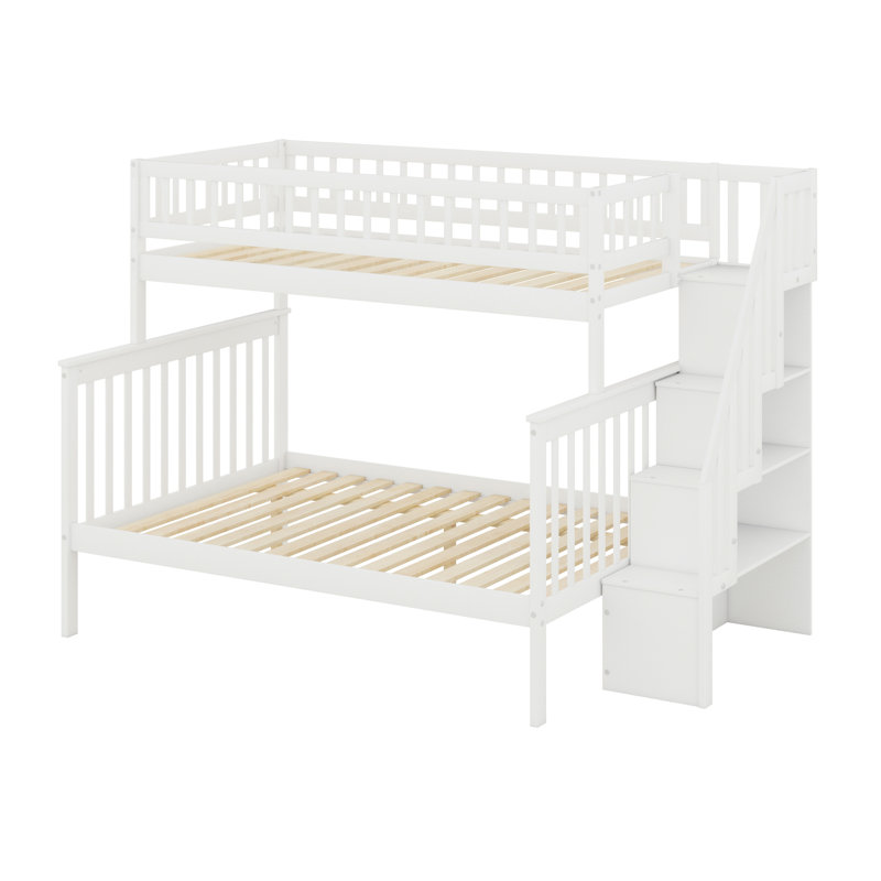 Lit superposé avec escalier de rangement, blanc