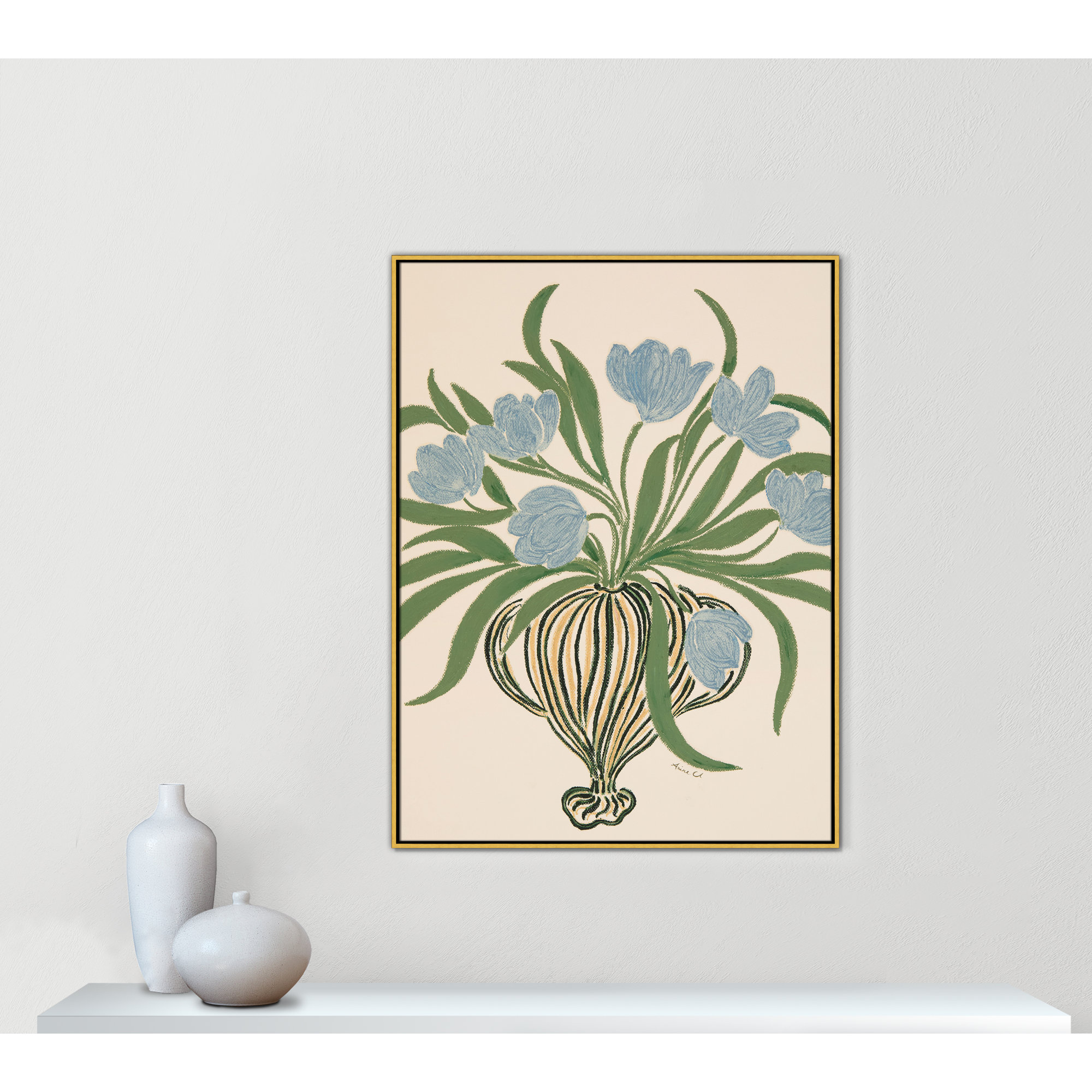 La Poire Blue Tulips Print by Camilla Bergqvist, 49.5" H x 37.5" W, Gold