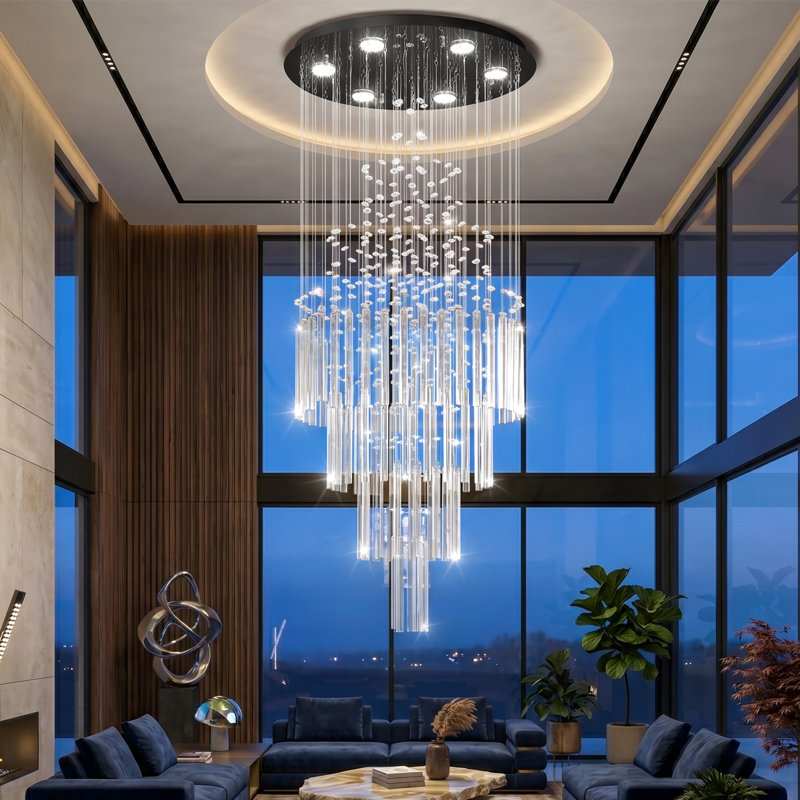 Lustre à DEL avec lumières à intensité variable moderne, H 40 po x l 19,7 po x P 19,7 po, Black, Six lumières