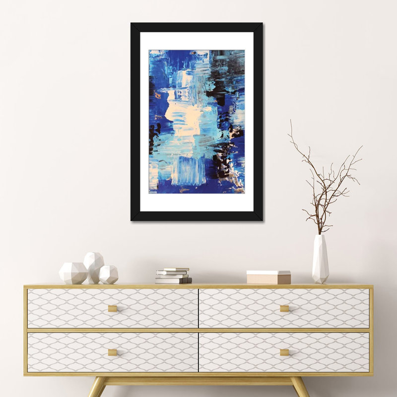 « blue abstract ii », impression sur toile, H 32 po x l 24 po x P 1 po, Papier d'art encadré noir, Blanc