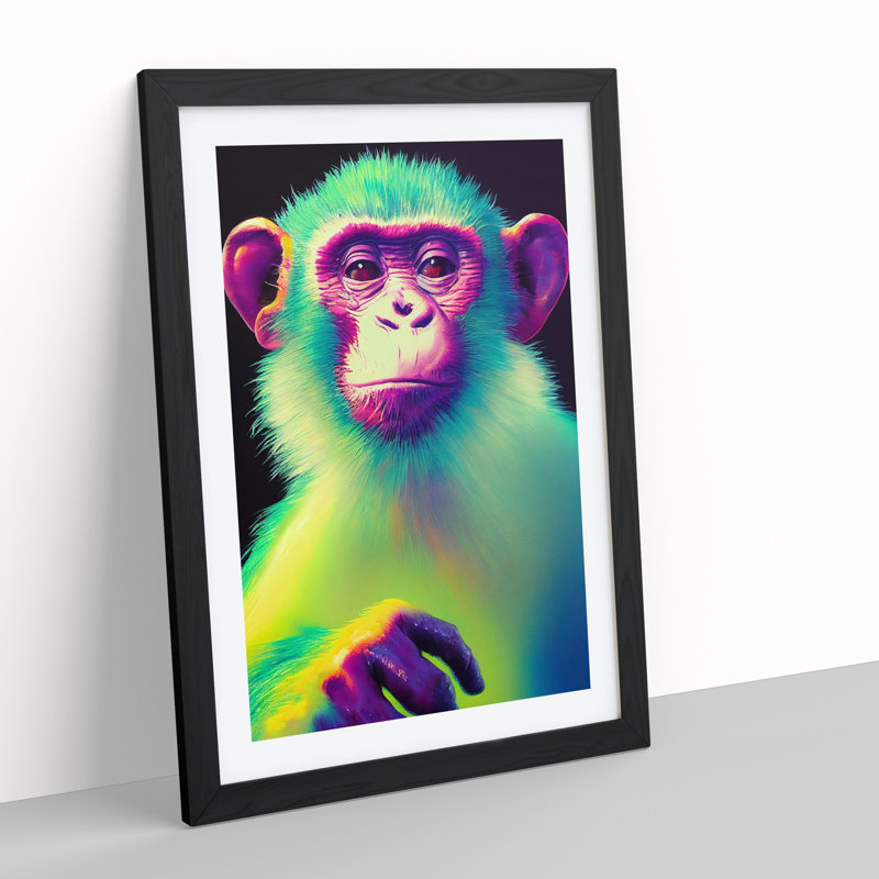 XV1022-2998X Neon Monkey No.1 - Single Picture Frame Print, Black, 34cm H x 25cm W x 2cm D