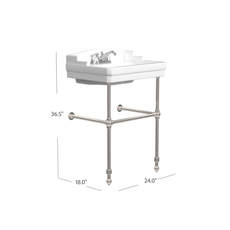 Cheviot Products Essex 24" Console Bathroom Sink with Overflow & Metal Base, 4" Centerset, Polished Nickel