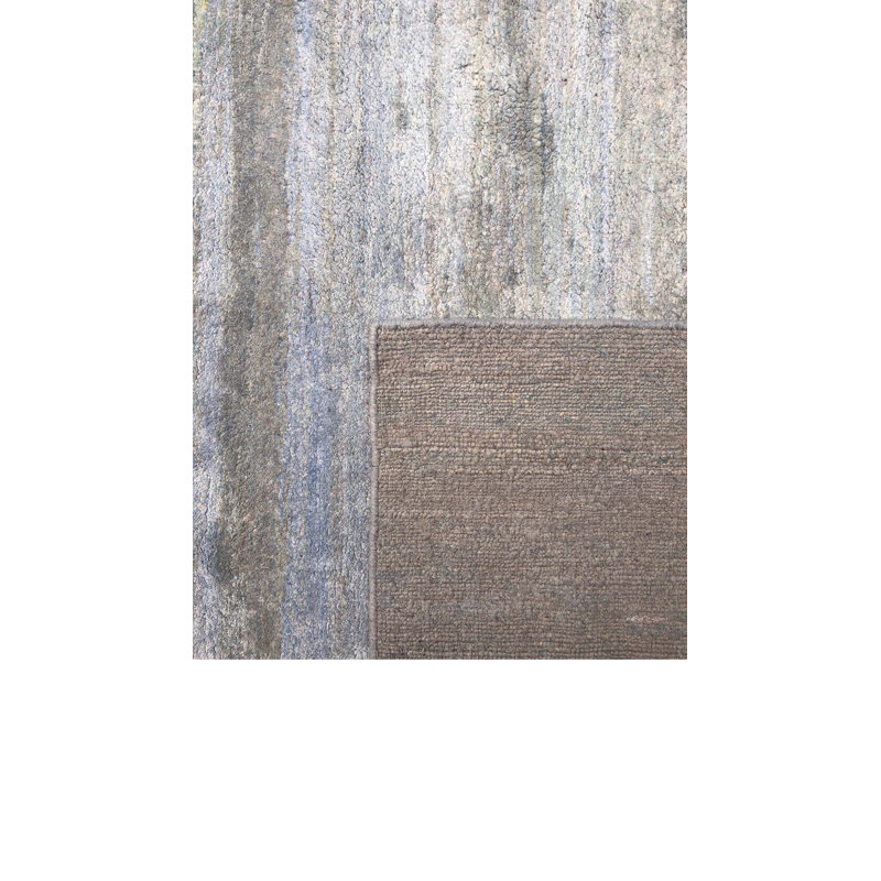 Tapis beige en soie noué à la main de conception unique 8 pi x 9 pi 11 po Labuguen