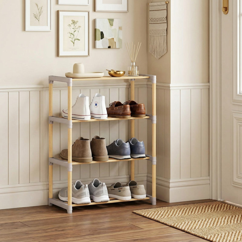 4-Tier Natural Solid Wood Shoe Rack, Breathable Slatted Open Shelves, Scratch-Resistant Smooth Finish Suitable For Entryway, Hallway