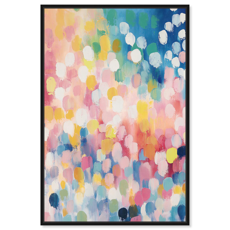 «Joyful Rainfall II», toile de couleur moderne abstraite par Art Remedy, H 16 po x l 11 po x P 1,2 po, Cadre noir