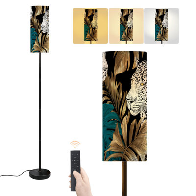 Floor Lamp white leopard gold palm leaves tropical monstera foliage blue art Dimmable Modern Standing Lamp with Remote Control Footswitch Bulb Lampshade Tall Pole Corner Lamp for Living Room Bedroom Office