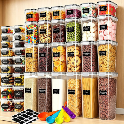 Ensemble de 42 contenants alimentaires hermétiques pour aliments Ermir, 7 tailles avec couvercles, sans BPA, empilable à l'épreuve des fuites, pour le sucre de farine de céréales, comprend des étiquettes de cuillères et un stylo