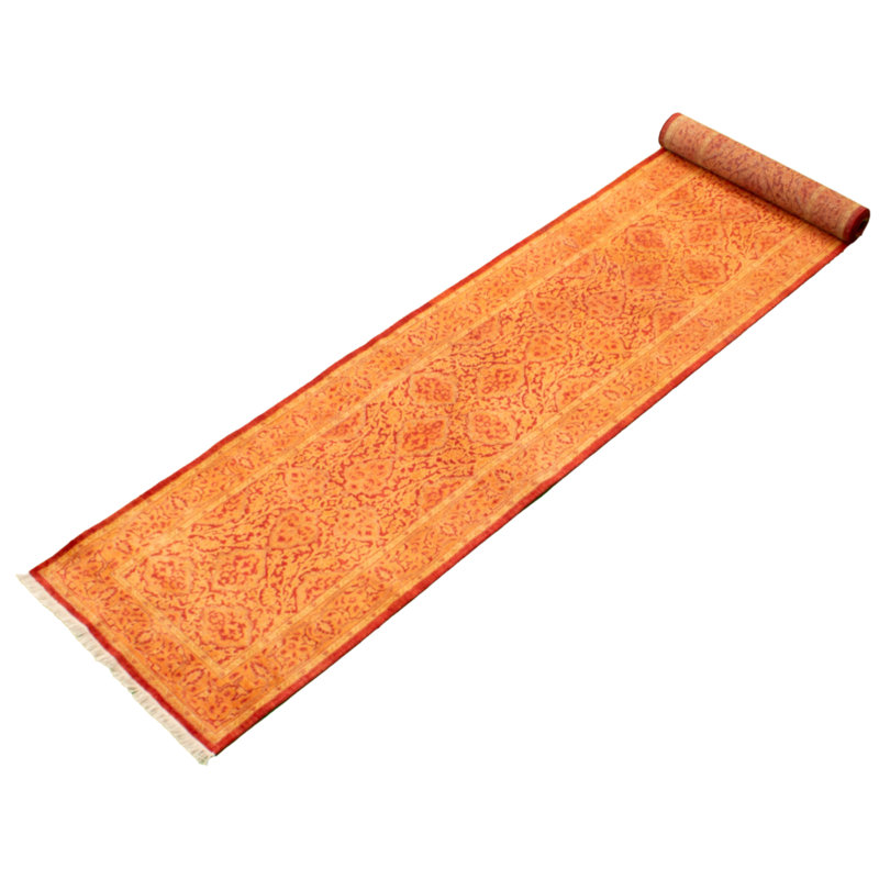 Tapis de couloir en laine noué à la main de conception unique noué à la main new age de style persan 18/20 orange 2 pi 6 po x 14 pi tapis décoratif