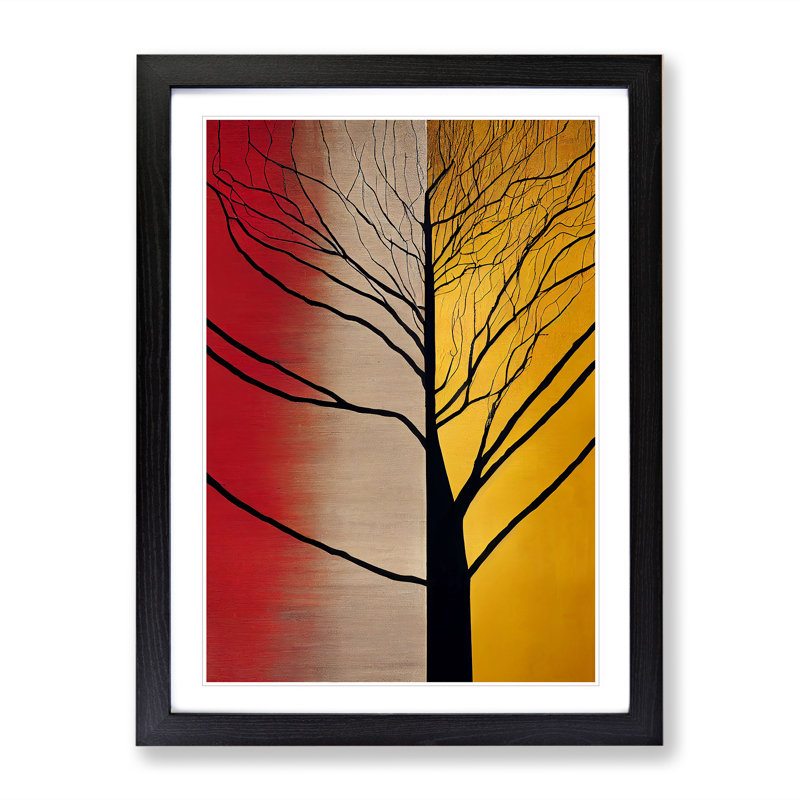 Abstract Tree Painting No.3 - Wall Art, Black Framed Paper, 66cm H x 48cm W, White