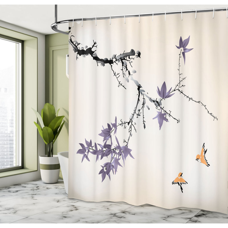 Ensemble de rideau de douche japonais + crochets, Gris mauve, H 75 po x l 69 po