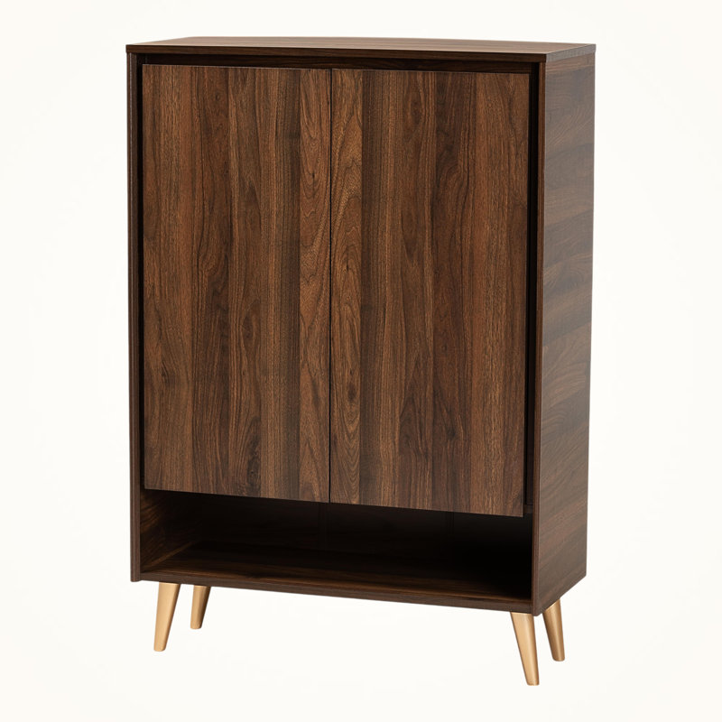 Garland 4-Enclosed & 1-Open Shelf 2-Door Brown Finish Shoe Cabinet, 45.44" H X 31.39" W X 13.22" D