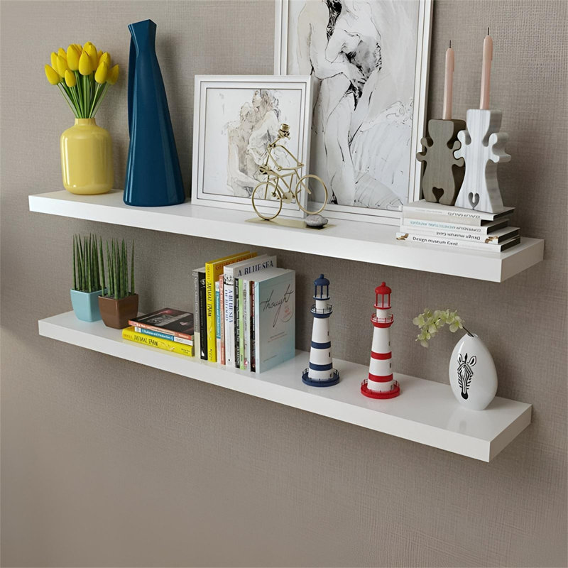 Tablette murale flottante en bois massif, H 5,91 po x l 23,62 po x P 0,79 po