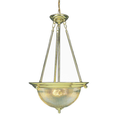 Luminaire suspendu d'intérieur en laiton poli 3 lumières avec abat-jour en verre côtelé transparent Gulizar