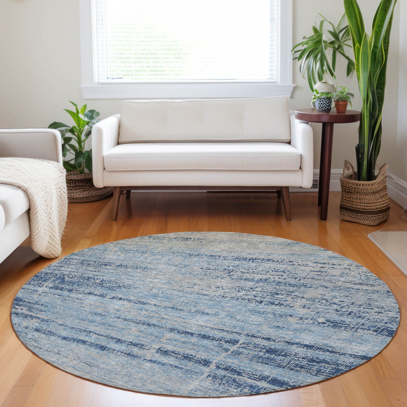 Premium Machine Washable Gerardo Sky Rug, Round 8'