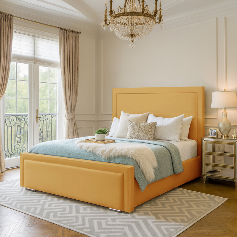Abhipsa Upholstered Bed, Super King (6'), Turmeric