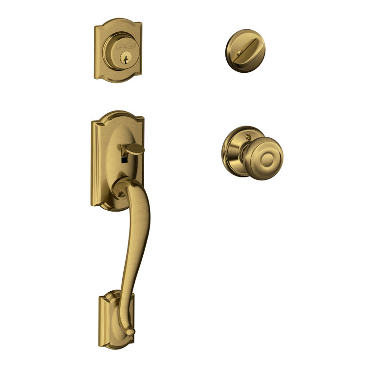 Camelot Handleset with Single Cylinder Deadbolt and Door Lever and Rosette