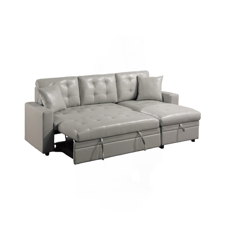 Canapé modulaire convertible gris clair en faux cuir convertible