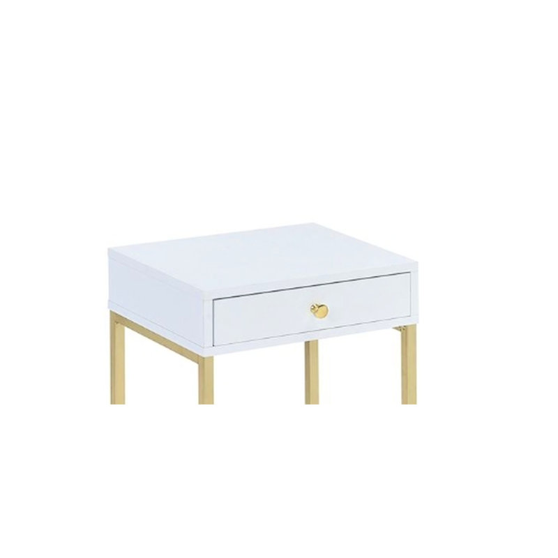 Rectangular White & Brass Bedroom Table - 45lb Package Weight, Space Efficient Fashionable Finish Desk For Office 7in Height, Appeal