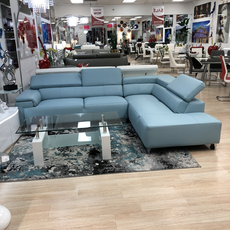 VERONA Modern Sectional Chaise, Right Hand Facing, Turquoise Faux Leather