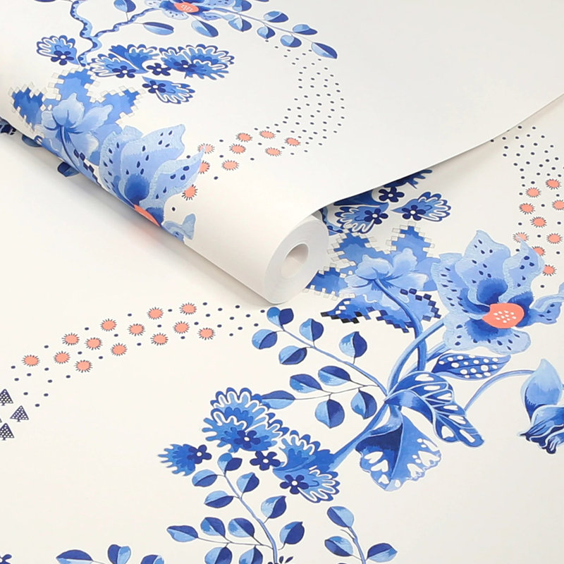 Cath Kidston Road Floral Dusky Wallpaper, Blue/White