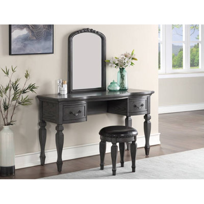 Ensemble de coiffeuse antique avec tabouret et miroir, grande taille (54 po de largeur)