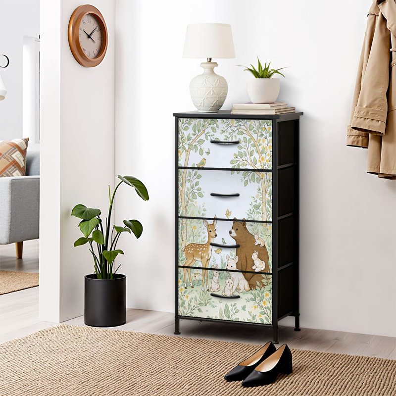 4 Drawer Dresser for Bedroom, Narrow Chest of Drawers, Wooden Top and Study Iron Frame 18"x37.5"-(WxH)