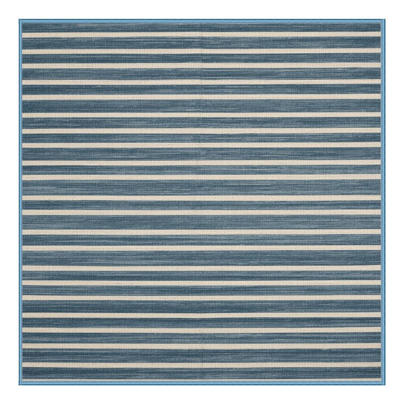 Machine Washable Horizontal Stripes Blue Area Rug, Square 7'