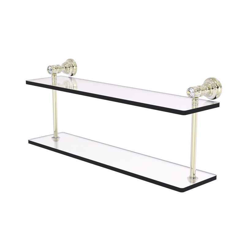 Freyja 2 Piece Glass Tiered Shelf, 5.6" H x 22" W x 9.2" D, Polished Nickel