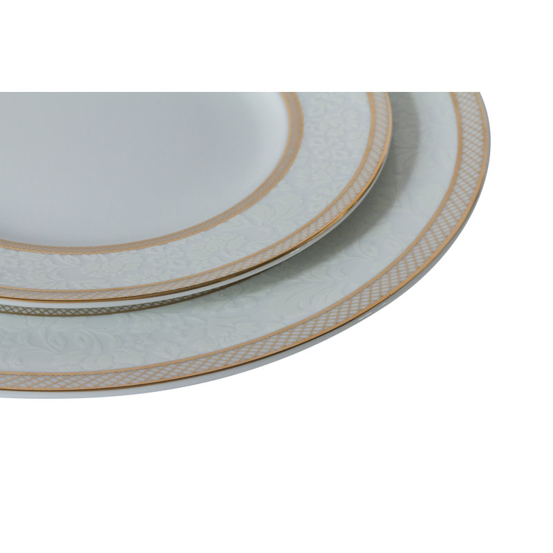 Floral Lace 24 PC Bone China Dinnerware Set, Service for 6, Gold/Cream