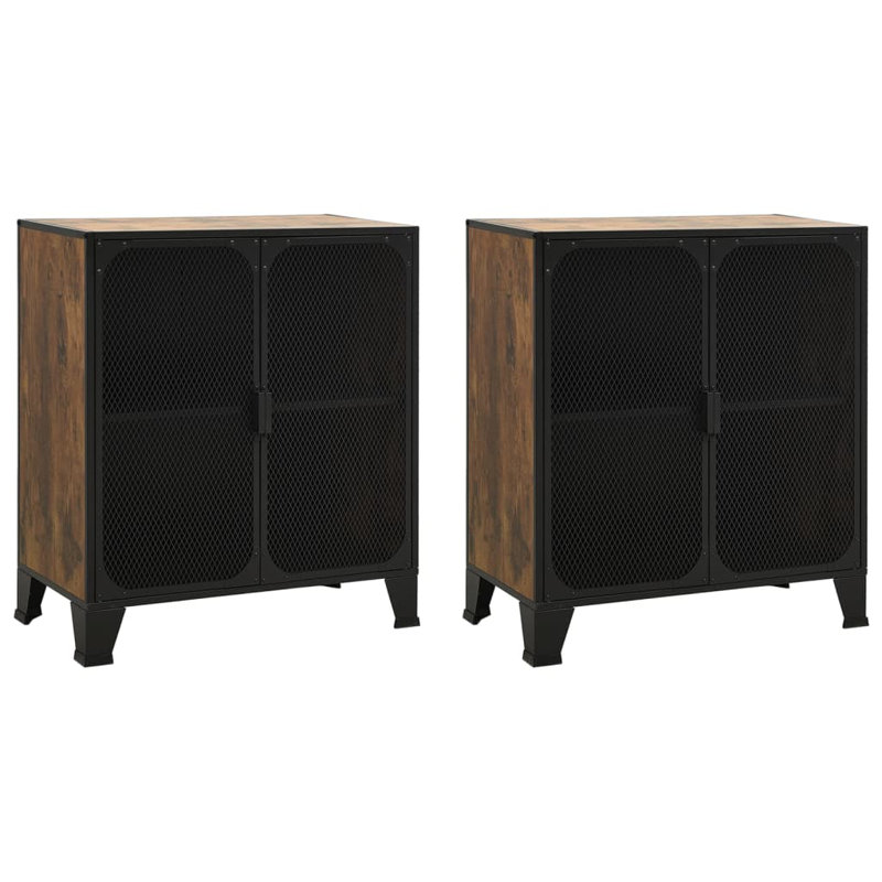 Storage Cabinet File Cabinet with Doors for Living Room Metal and MDF, Rustic Brown/Black
