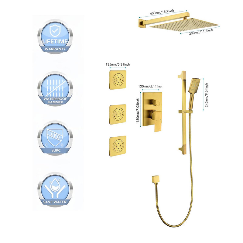 Wall-Mounted Complete Shower System, Gold