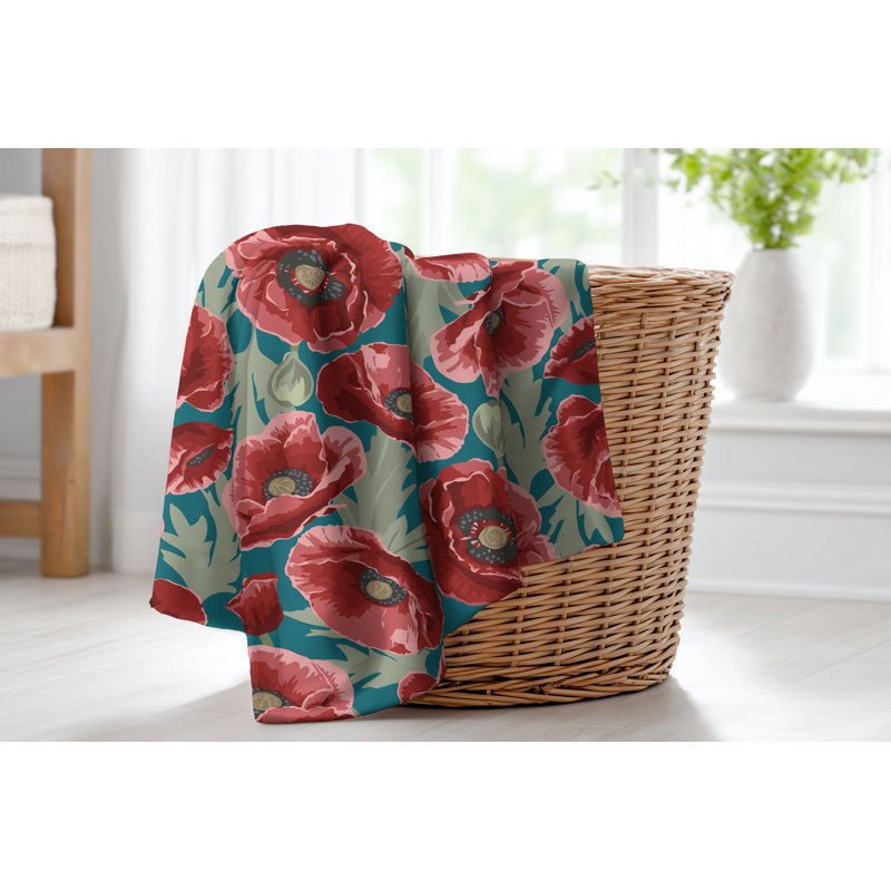 Couverture en velours de molleton Poppie, L 60 po x l 50 po, Floral bleu sarcelle