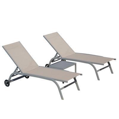 Chaises longues de jardin kaki - 5 positions réglables, roues pour patio, piscine extérieure kaki légère, piscine, plage