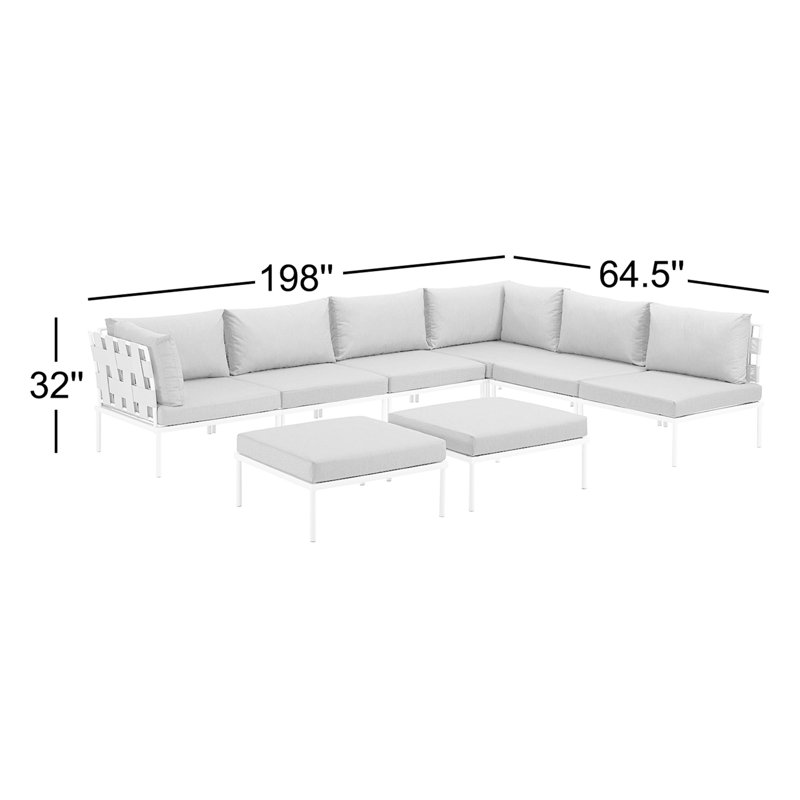 Harmony 8-piece Outdoor Patio Aluminum Sectional Sofa Set, White