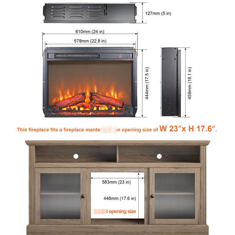 Foyer électrique encastrable 23 po - Chaufferette ultra-mince avec bûches et flamme réaliste. Minuterie à télécommande, protection contre la surchauffe. Chaleur de 1400 W, 5000 / H, 11 réglages de température, 4 réglages de luminosité de la flamme.