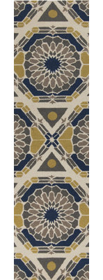 Kaleidoscope Wool Geometric Area Rug in Blue/Yellow/Gray
