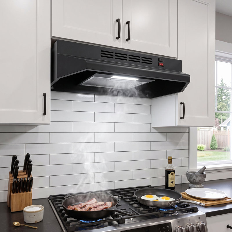 30" Under Cabinet Range Hood with LED Light, Ducted Kitchen Vent Hood with Washable Aluminum Filter, Black