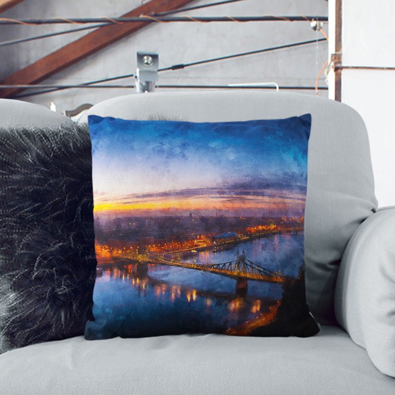 Budapest Skyline in Hungary Cushion with Filling, 55cm H x 55cm W x 20cm D, White