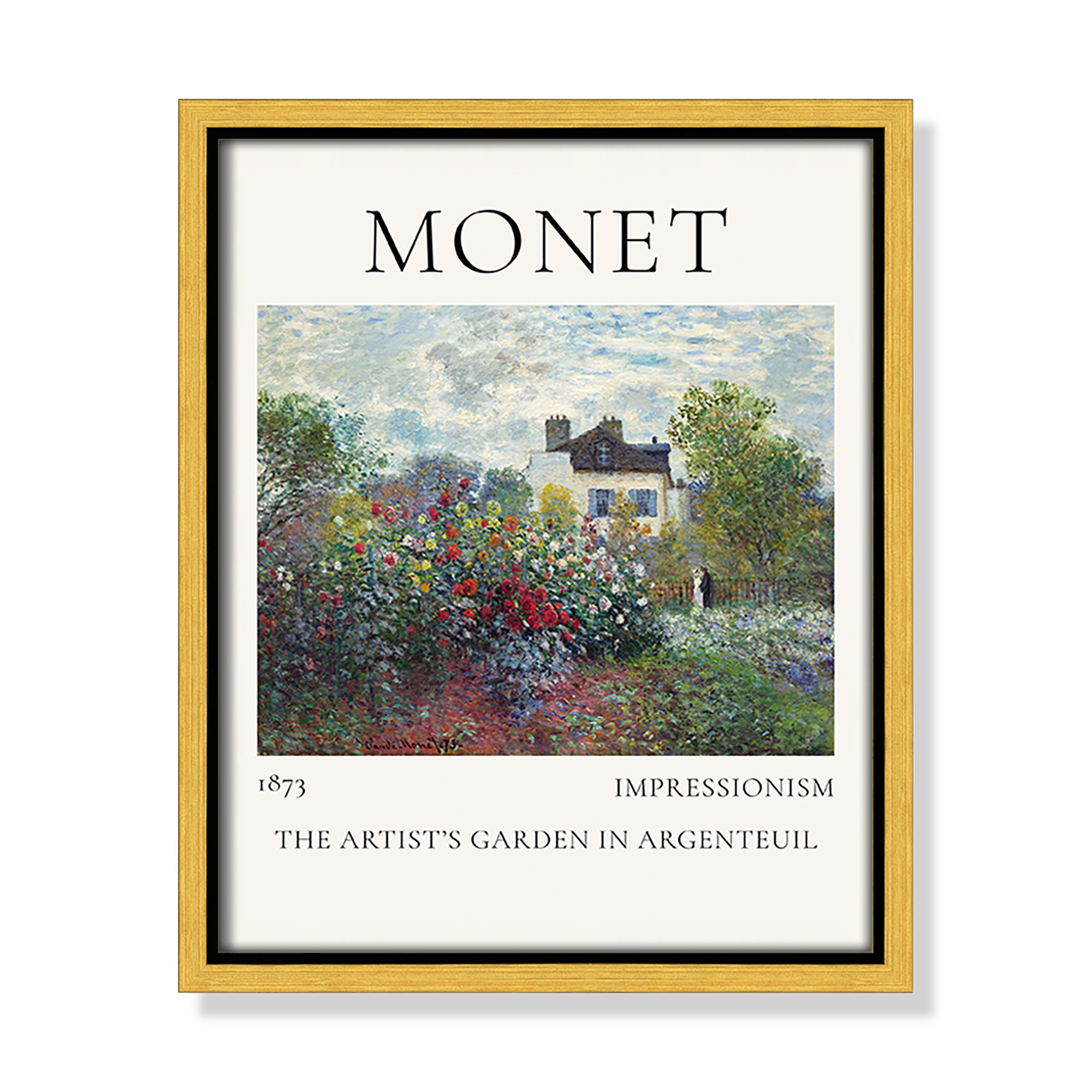 Artists Garden in Argenteuil Print by Claude Monet, No, 11.5" H x 9.5" W x 2" D, Gold Floater Frame
