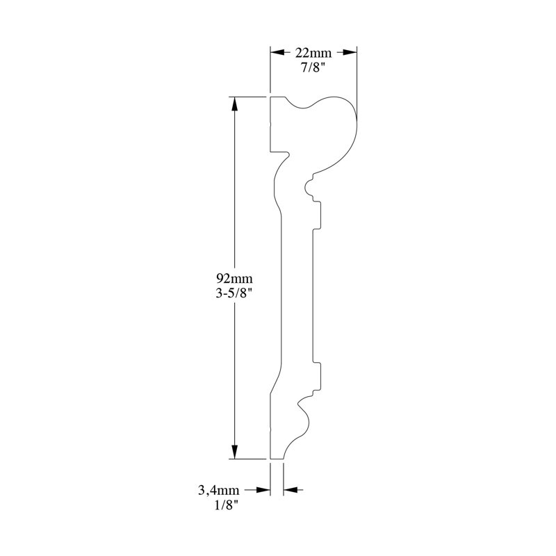 Rail de chaise en polyuréthane haute densité apprêté blanc 3 H 11/16 po x l 90-1 / 2 po x P 7/8 po